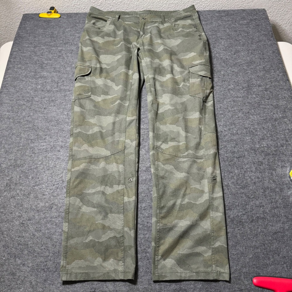 Kuhl Women 14 Reg Cargo Pants Green Camo Dot Roll Up Hiking Outdoor Trousers